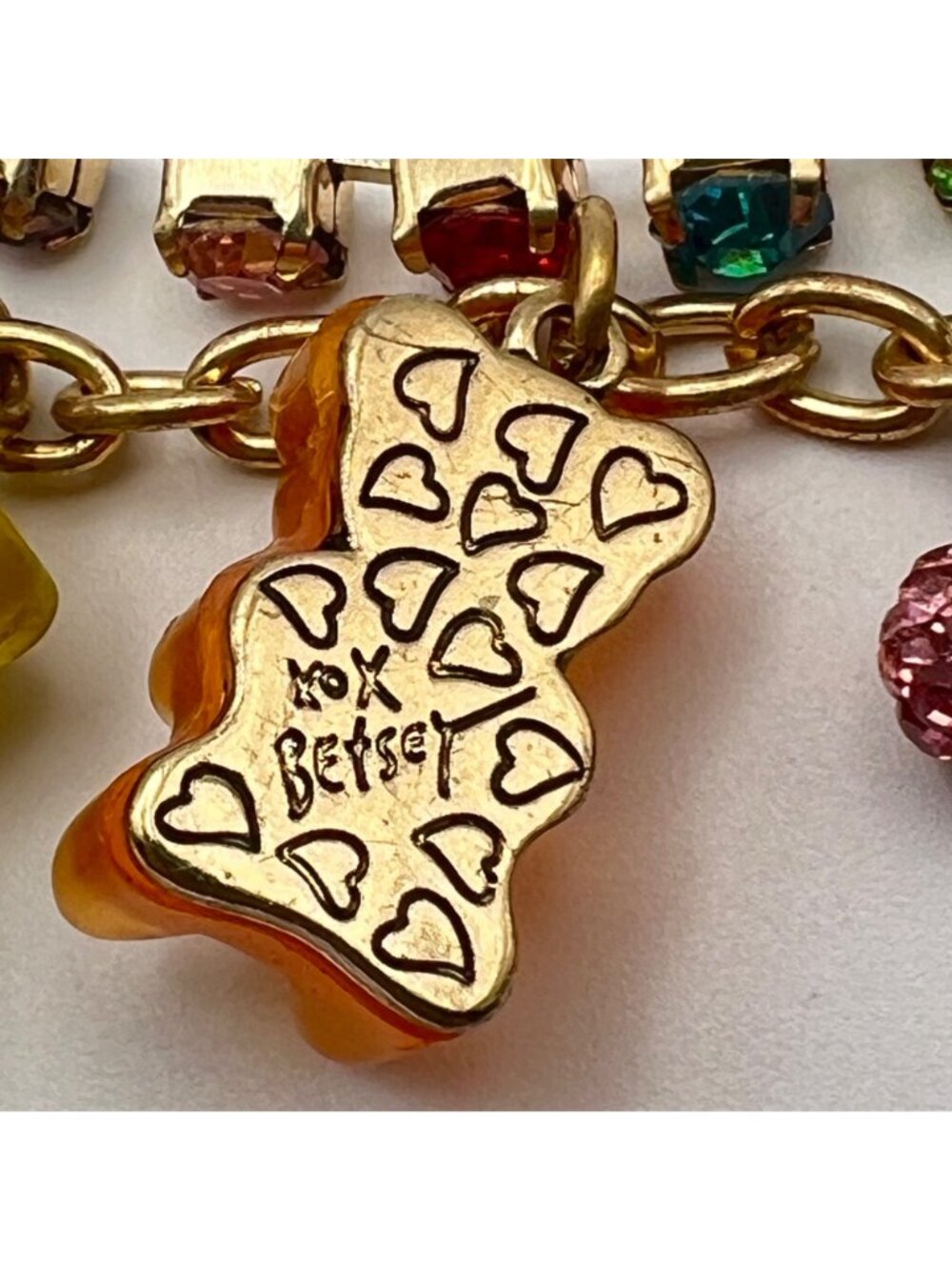 Betsey Johnson Rainbow Gummy Bear Charm Bracelet Rhinestones 8" Gold-Tone NWOT - Picture 8 of 14
